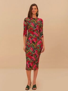 NWT FARM Rio Red Dream Garden Jersey Midi Dress